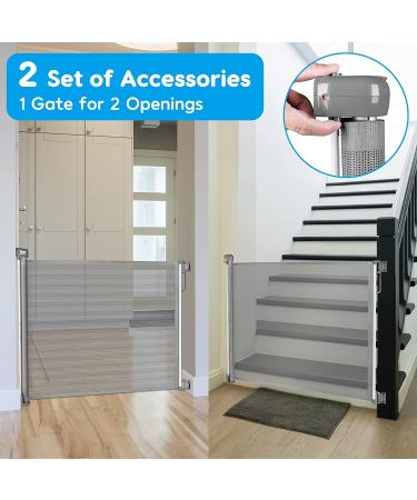 HEELALBABY Retractable Baby Gate - 35 Tall, Extends to 65 Wide, Grey Mesh Safety Dog Gate for Stairs & Doorways - Buy Online on SooperMarket.com