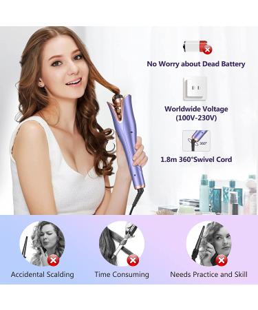 Automatic Curling Iron - Fast Heating Wand with 4 Temp Settings up to 430? & Timer - Dual Voltage, Anti-Scald, Auto Shut-Off - Purple - Buy Online on SooperMarket.com