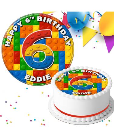 BUILDING BRICKS BIRTHDAY PERSONALISED 7.5 INCH EDIBLE ICING CAKE TOPPER DECORATION SV226