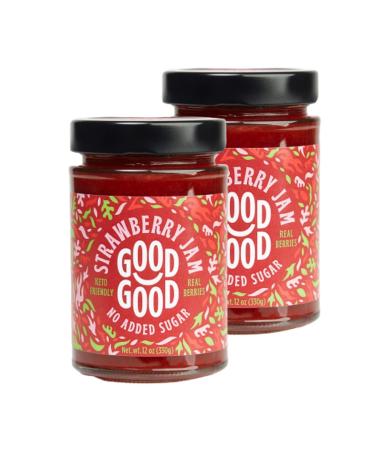 GOOD GOOD Sweet Strawberry Jam - Keto Friendly - Low Calorie and No Added Sugars - Vegan - Gluten Free - Preserves - 330g x 2