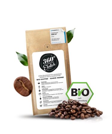 360 Premium organic coffee beans 250g 100% Honduras highlands arabica coffee beans organic - delicious mild low in acid - organic coffee Whole beans - ideal as coffee beans fully automatic - 360 All -round honest caramel 250 g (1 Pack)