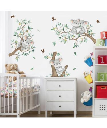 Decalmile Koala Tree Branch Wall Decals with Green Leaves - Nursery and Kids Bedroom Wall Decor - Buy Online on SooperMarket.com