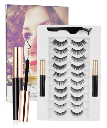 Rantizon Magnetic Eyelashes with Eyeliner 10 Pairs Reusable Eye Lashes and 2 Tubes of Magnetic Eyeliner Reusable Magnetic Fake Eyelashes with Tweezers No Glue Need Natural Eyelashes Easy to Wear 10 Pairs Eye Lashes
