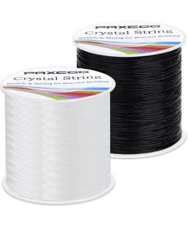 Bracelet String, Paxcoo 2 Rolls Elastic Stretchy Bead String Cord for Clay Beads Kandi Pony Beads Bracelets Jewelry Making (0.8MM, Crystal & Black) 0.8 MM Black & Crystal
