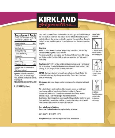Kirkland Signature Psyllium Fiber Sugar Free 180 ct - Pack of 2 - Buy Online on SooperMarket.com