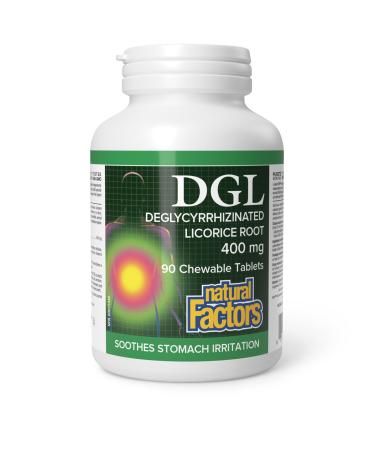 Natural Factors DGL Deglycyrrhizinated Licorice Root 400 mg 90 chewable tablets 10:1 Extract Soothes Stomach Irritation Indigestion and Heartburn