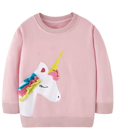 Girls Sweatshirt for Kids Cotton Top Casual Jumper Girl T Shirt Toddler Clothes Long Sleeve Pullover Age 1-12 Years 4-5 Years Unicorn 01