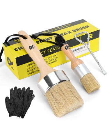 Premium Chalk Paint Brush Set with Gloves and Opener - Wax Brushes for Home Decor - Chalk Paint Brushes for Furniture Paintings, DIY Art Crafts Large Wood