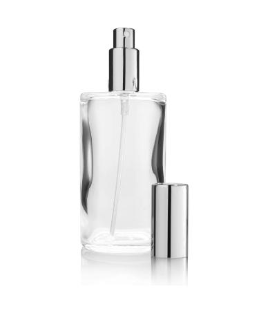 Fantasia Empty Perfume Bottle with Atomizer - 100ml Clear Glass Flakon Refillable Oval Design Silver Cap - Perfect for DIY Fragrance - Buy Online on SooperMarket.com