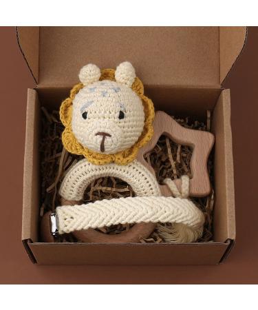 TIAN-K 3pcs Baby Shower Gift Set | Pacifier Chain Wooden Teether & Animal Rattle for Newborns - Buy Online on SooperMarket.com