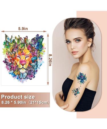 Floral Temporary Tattoos for Women and Kids Waterproof Fake Tattoos for Adults Butterfly, Lion, Deer Designs Realistic Body Art Stickers (50 Sheets) - Buy Online on SooperMarket.com
