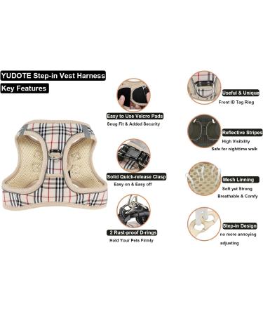 YUDOTE Plaid Step-In Dog Harness and Lead Set for Small Dogs and Cats - Beige, Size S | Front Clip Vest Harness UK Style - Buy Online on SooperMarket.com