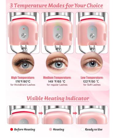 Kalolary Heated Eyelash Curlers Heated Lash Curlers with Eyelash Applicator Tool Lash Comb & Eyeliner Brushes 3 Heating Modes Electric Lash Curlers for Quick Natural Curling &Long Lasting (Pink) - Buy Online on SooperMarket.com