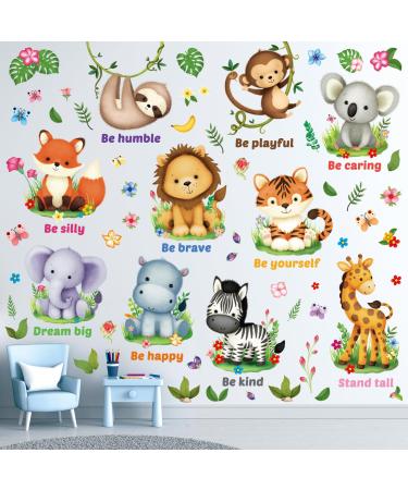 DECOWALL DS12-8074 Jungle Animal Wall Decals Removable Woodland Safari Animal Wall Sticker with Inspirational Quotes for Baby Boys Girls Infant Children Kids Nursery Bedroom Classroom Playroom Baby Animals
