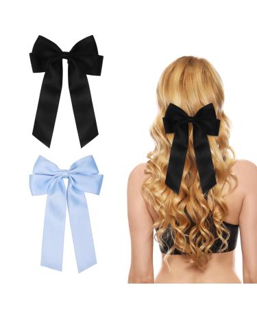 2 Pack Bow Hair Clips Black Hair Bows for Women Girls Large Bow Clips Hair Barrette Hair Accessories(Black Blue)