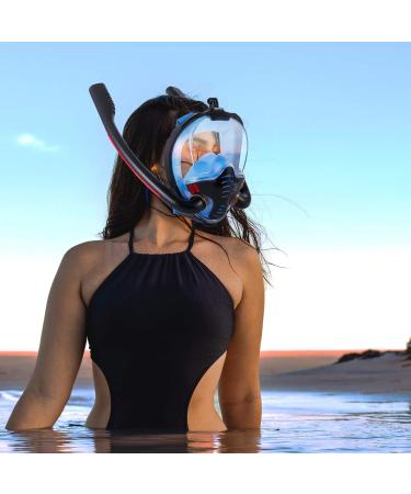Full Face Snorkel Mask with Anti-Fog Wipes | 180 Panoramic HD View | Anti-Leak Dry Top Set for Snorkeling | Adults & Kids | Black & Blue | Large-X-Large - Buy Online on SooperMarket.com