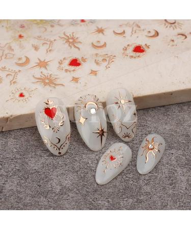 Diduikalor Sun Star Nail Stickers - 3D Self-Adhesive Heart Decals for Manicure Decor - Rose Gold Silver Design - Pack of 3 Sheets - Buy Online on SooperMarket.com