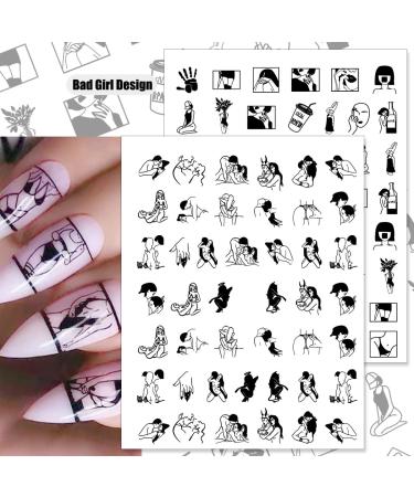 Bad Girl 3D Nail Art Stickers - Black and White Self Adhesive Design for Sexy Women and Girls | 8 Sheets - Buy Online on SooperMarket.com