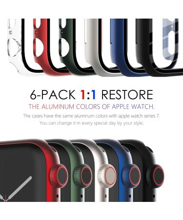 Fullife 6-Pack PC Matte Case with Tempered Glass Screen Protector Compatible with Apple Watch Series 6/5/4/SE Overall Shockproof Bumper for iWatch.40mm (Green/Blue/Red/Midnight/Starlight/transparent) Green/Blue/Red/Midnight/Starlight/Clear 40mm - Buy Online on SooperMarket.com