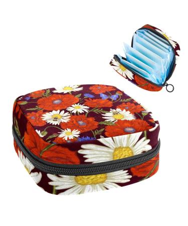 Poppies Daisies Bee and Butterflies Sanitary Napkin Storage Bag Feminine Menstrual Cup Pouches Nursing Pad Holder Tampon Bags Portable Period Bag for Women Teen Girls 1Pcs Multi-colored 10