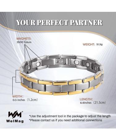 WELMAG WM Men Titanium Steel Magnetic Bracelet for Men Gold Line Design Adjustable Bracelets With Adjust Tool Luxury Box Halloween Jewelry Gifts(Sliver) - Buy Online on SooperMarket.com