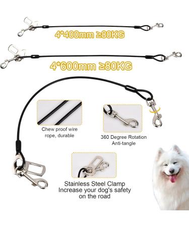 Bezavea 2 Pack Dog Chain Lead Cable Leash Chew Proof Steel Rope Cable Dog Car Harness Dog Car Seatbelt Pet Vehicle Harnesses with Double Clips and Latch Attachment (60cm) - Buy Online on SooperMarket.com