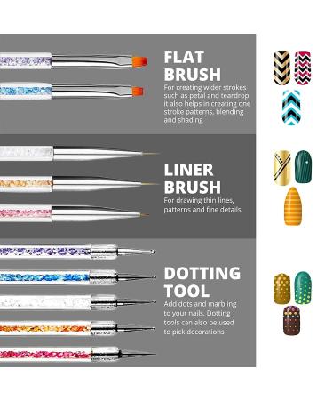 5 Pcs Nail Art Brush Set - Multicolored Nail Design Liner & Dotting Pens for UV Gel & Acrylic Nails | Best Nail Accessories - Buy Online on SooperMarket.com