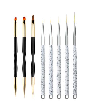 Hanyousheng 8 pieces nail brush set 5 pieces professional detail fine gel nails brush 3 pieces black nail art liner brush nail design brush nail art brush for DIY nail art salon and home use 8 PCs