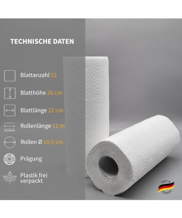 Eco-Friendly Kitchen Roll - 16 Plastic-Free Rolls 51 Sheets Each Strong 3-Layer Towels for Sustainable Cleaning - Buy Online on SooperMarket.com
