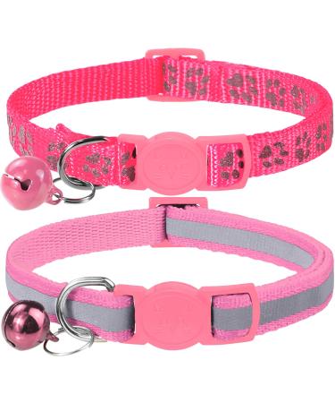 Taglory reflective cat collar with safety clasp and bell 2-piece adjustable collar cat kitten 15-20cm pink 15-20cm (2 pack) pink