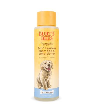 Burt's Bees for Puppies Natural Tearless 2 in 1 Shampoo and Conditioner | Made with Buttermilk and Linseed Oil | Best Tearless Puppy Shampoo for Gentle Skin and Coat | Made in USA 16 Ounces - 1 Pack