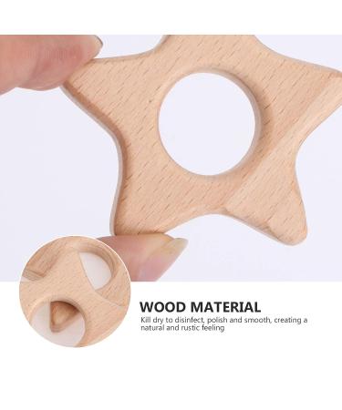 ABOOFAN 5pcs Wooden Star Teething Rings for Babies - Khaki | Baby Chew Toy with Silicone Teether | 5.5x5.5cm - Buy Online on SooperMarket.com