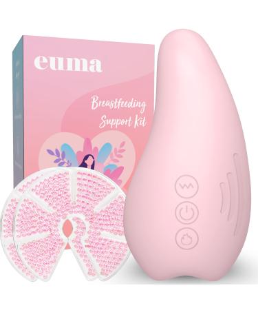 Breast Massager for Breast Feeding Essentials New Mom - Vibrating Lactation Massager with Heat and Breast Therapy Pads: Improve Milk Flow Clogged Milk Duct Relief Mastitis and Engorgement Pink