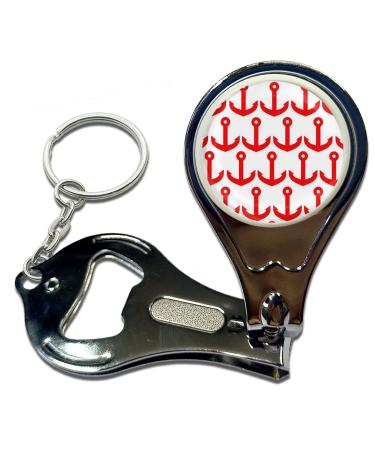 BadgeBeast.co.uk Anchor Red Pattern - Key Ring Bottle Opener and Nail Clipper