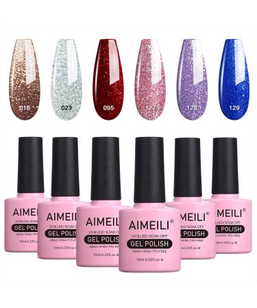 AIMEILI Christmas Glitter Gel Nail Polish Set Soak Off UV LED Gel Polish Sparkle Multicolour/Mix Colour/Combo Colour Of 6pcs X 10ml - Gift Kit 29 KIT6-29 1.67 ml (Pack of 6)