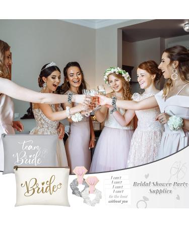 Bride Gift Set - 24 Pieces Bachelorette Proposal, Makeup Bags, Hair Scrunchies, Satin Hair Ties, Wedding Cards - Silver & Gold Theme - Buy Online on SooperMarket.com
