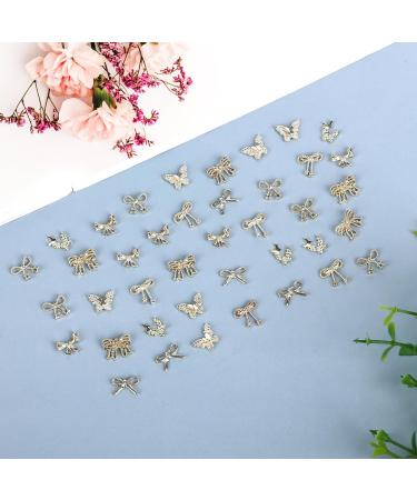 Buy Butterfly Nair Charms 40Pcs - Gold Alloy Nail Art Decorations with 7 Styles of 3D Bow Gemstones & Double Layer Designs - Buy Online on SooperMarket.com