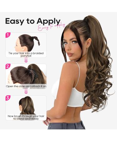 REECHO 24" Ponytail Extension - Claw Clip In Long Curly Wavy Ponytail for Women - Medium Blonde with Highlights - Buy Online on SooperMarket.com