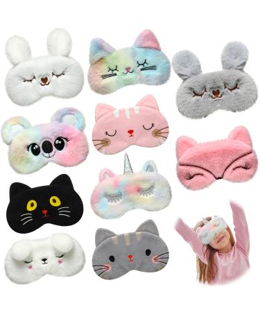 20 Pcs Cute Eye Mask for Kids Girls Sleeping Soft Funny Eye Blindfold Kids Sleep Eye Mask Animal Plush Sleeping Mask Unicorn Cat Night Masks for Sleeping Travel Nap Lunch Break Slumber Party Favor