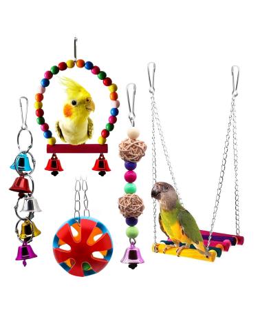 BWOGUE 5pcs Bird Parrot Toys Hanging Bell Pet Bird Cage Hammock Swing Toy Hanging Toy for Small Parakeets Cockatiels Conures Macaws Parrots Love Birds Finches