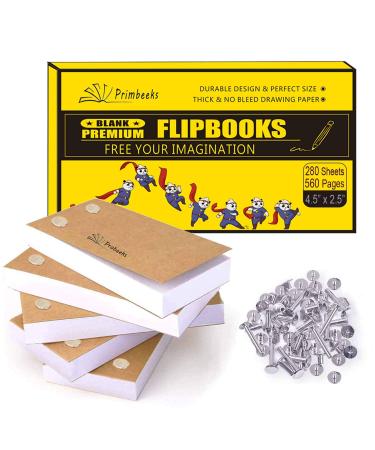 PRIMBEEKS Premium Blank Flip Books Paper with Holes, 280 Sheets (560 Pages) No Bleed Flipbooks - Works with Flipbook Kit Light Pads, 4.5" x 2.5" Flip Book Paper for Drawing, Sketching Supplies 5 Pack Flipbooks with Hooks