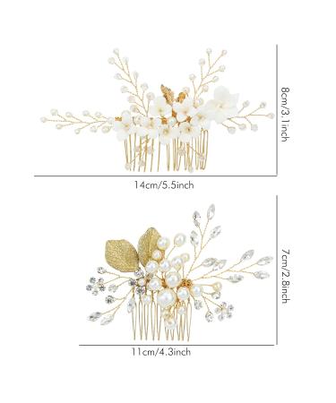 Gold Flower Leaf Hair Combs, Pearl Pins, Rhinestone Barrettes - 36 Pack Set for Wedding & Prom Hairstyles - Buy Online on SooperMarket.com