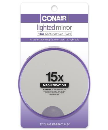 Conair 15x Magnification Lighted Suction Cup Mirror Colors May Vary (Pack of 2)
