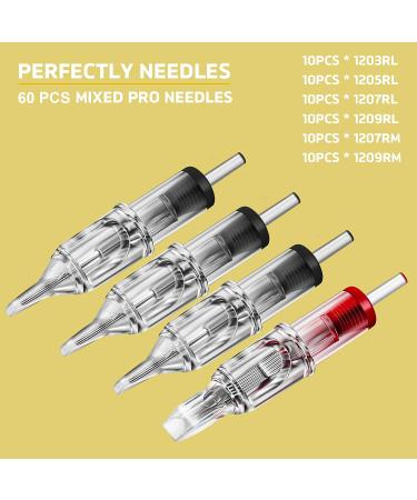Romlon Tattoo Cartridge Needles - 60Pcs Assorted Standard Sterilized Mixed Tattoo Needles for Tattoo Machine Kits & Supplies - Buy Online on SooperMarket.com