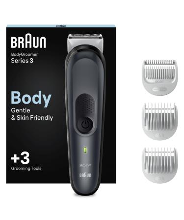 Braun Body Groomer 3 Manscaping Tool For Men With SkinShield Technology Sensitive Comb Wet & Dry 100% Waterproof UK 2 Pin Plug BG3350 Black/Grey