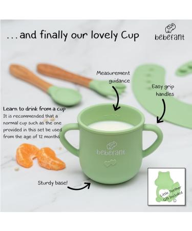 Bebefant Silicone Baby Weaning Set | Suction Bowl, Plate, Cup, Bib, Cutlery | Baby Led Weaning 6-Piece Set - Green - Buy Online on SooperMarket.com