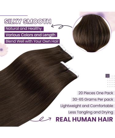 Laavoo Real Hair Tape Extensions #4 Dark Brown - 55cm 50g 20PCs - Invisible Brown Hair Extensions - Buy Online on SooperMarket.com
