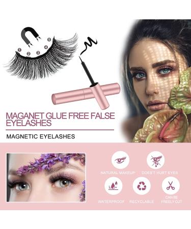 Autdor Magnetic Eyelashes Kit - 5 Pairs of Reusable 3D False Lashes with Strong Magnetic Eyeliner and Tweezers - Buy Online on SooperMarket.com