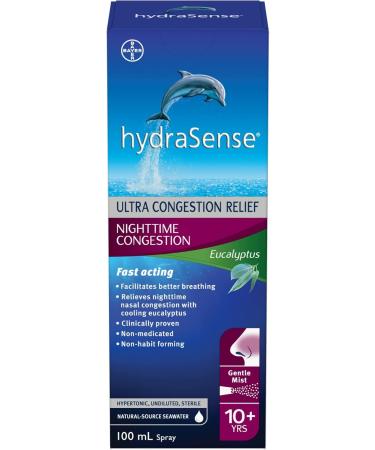 HydraSense Eucalyptus Nasal Spray Specialty Nasal Care With Refreshing Eucalyptus and Mint 100 mL & Gentle Mist Nasal Spray Daily Nasal Care 100% Natural Source Seawater Preservative-Free 100mL - Buy Online on SooperMarket.com