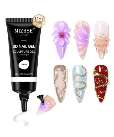 MIZHSE 3D Nail Gel Clear Sculpting Gel for Nail Art Nail Charms 3D Gel Nail Art No Wipe Nail Supplies U V LED Gel Polish for Nail Manicure Home DIY A-Clear 30g